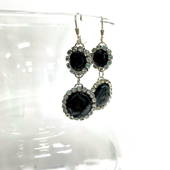 HANDMADE Elegant Formal Resin Rhinestone Drop Earrings on Leverback Earwire - Picture 8 of 10